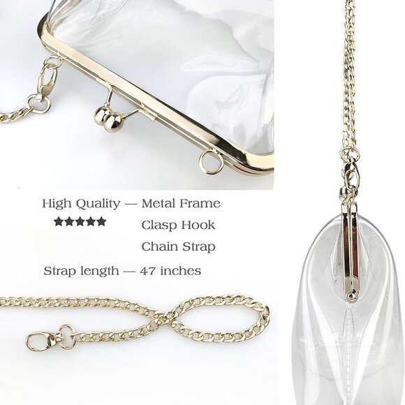 Clear PVC Clutch Bag Womens Crossbody Stadium Approved Chain Gold - Picture 5 of 6